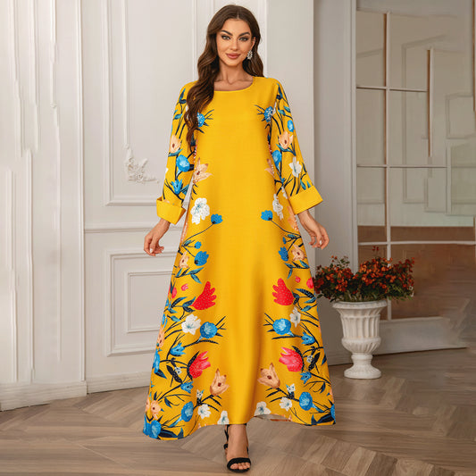 Fashionable Floral Rhinestone Jalabiya Dress