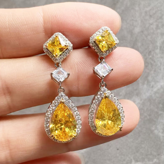 5ct Pear Cut Yellow Sapphire Drop Earrings