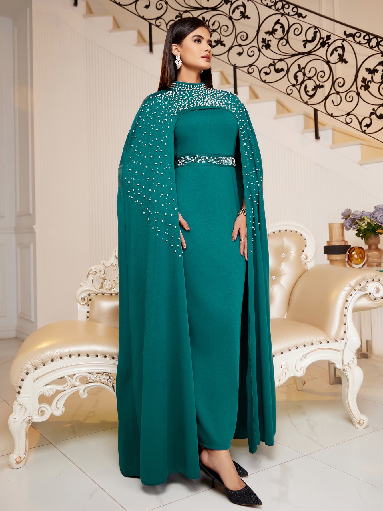 legant Arabic Rhinestone Evening Dress