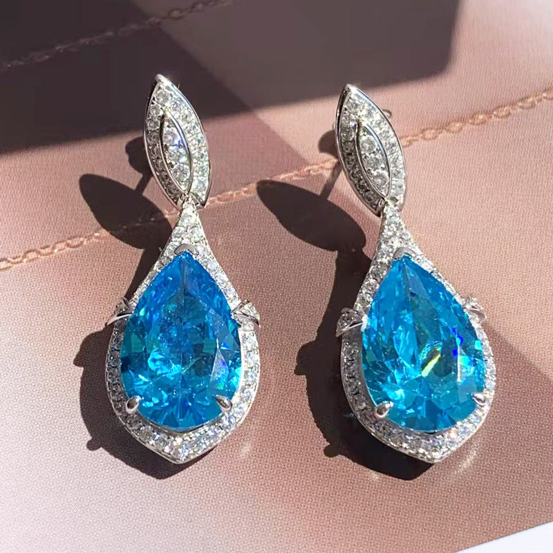 19CTW Pear Cut Aquamarine Drop Earrings