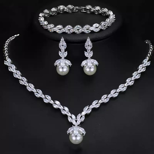 Pearl Necklace and Earrings Set