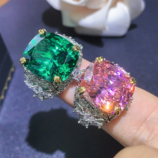 Bird's Nest Pink Gem and Emerald Ring