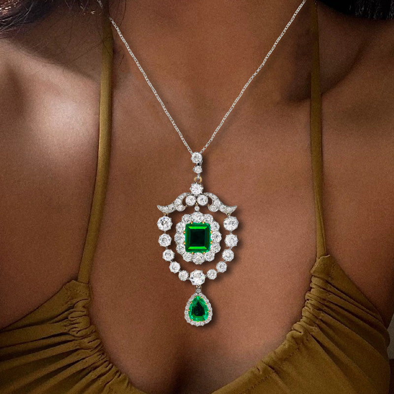 16ctw Emerald and White Sapphire Vintage Necklace