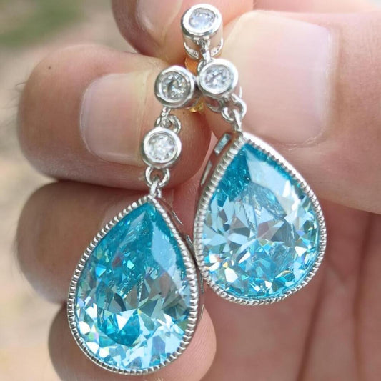 13.15ct Pear Cut Aquamarine Sapphire Drop Earrings