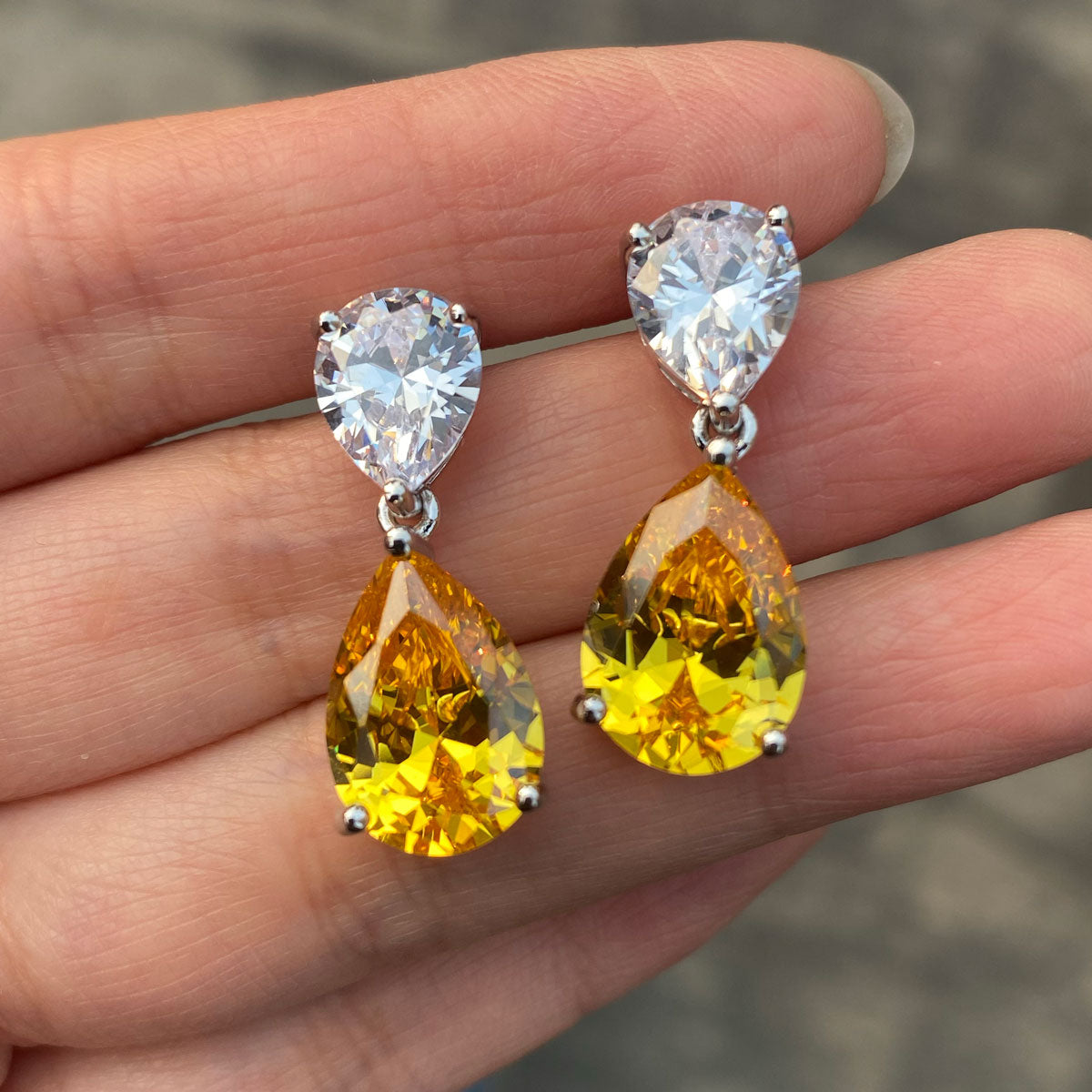 12ctw Pear Cut Two-Stone Drop Earrings