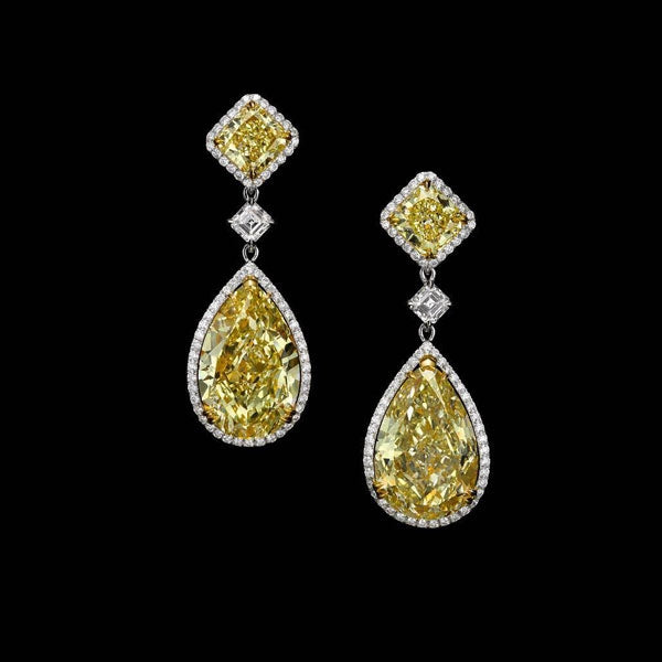 5ct Pear Cut Yellow Sapphire Drop Earrings