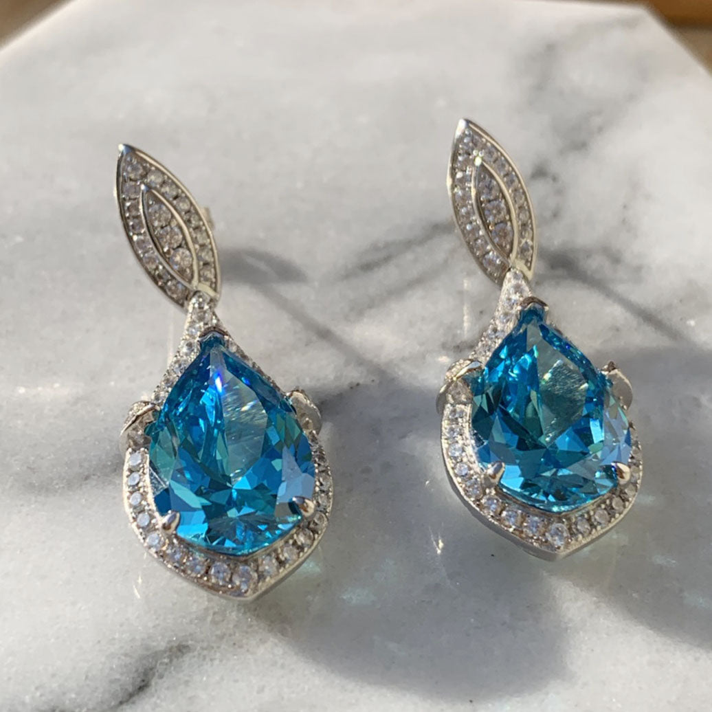 19CTW Pear Cut Aquamarine Drop Earrings