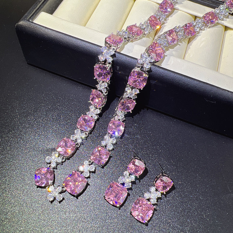 Pink Sapphire Stud Earrings and Necklace Set