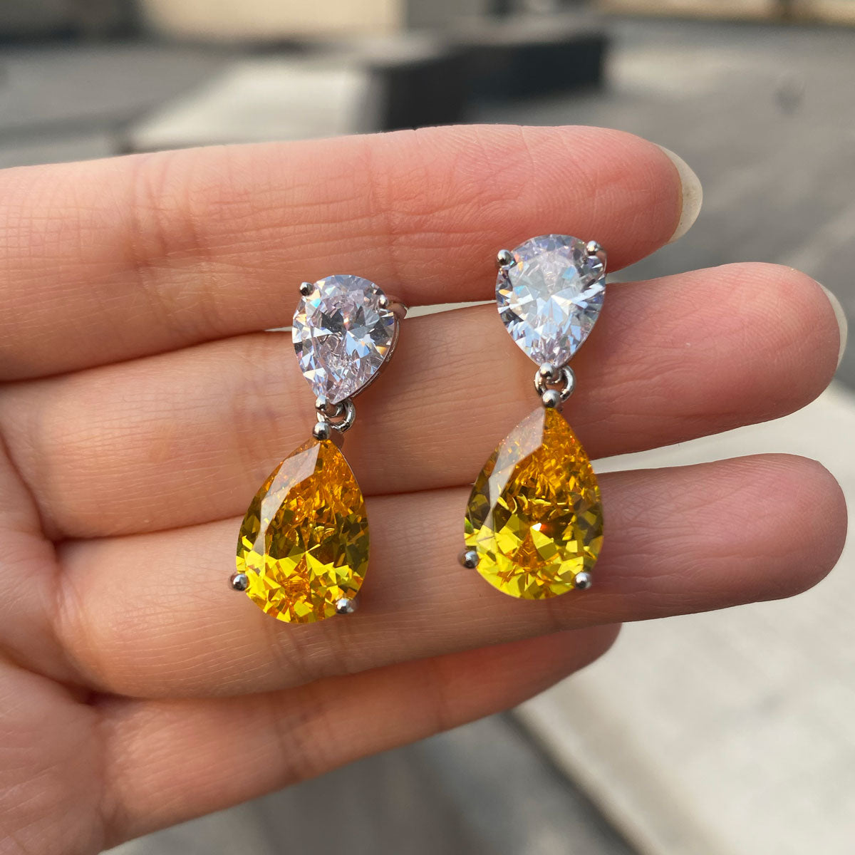 12ctw Pear Cut Two-Stone Drop Earrings