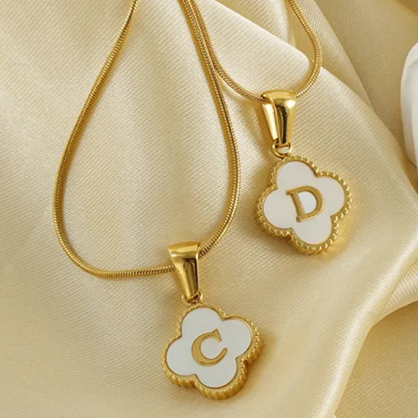 18K Gold Shell Clover Letter Necklace