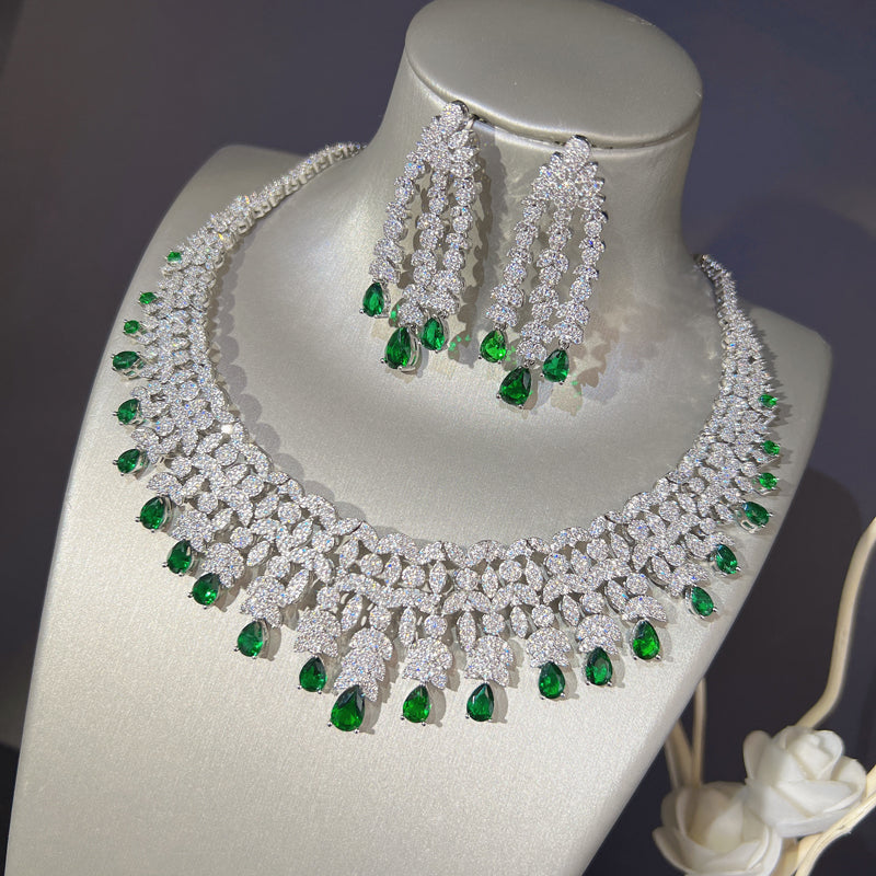 Green Gemstone Necklace Wedding Jewelry Set