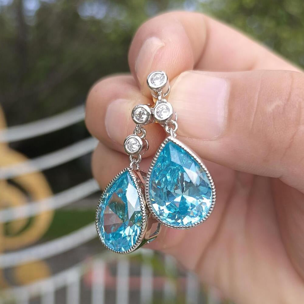 13.15ct Pear Cut Aquamarine Sapphire Drop Earrings