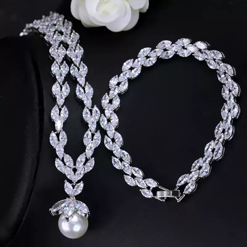 Pearl Necklace and Earrings Set