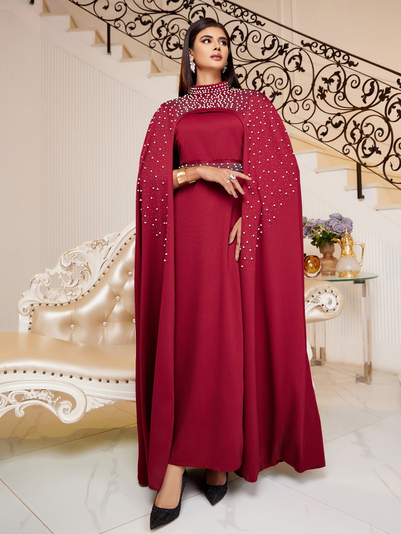 legant Arabic Rhinestone Evening Dress