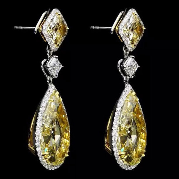 5ct Pear Cut Yellow Sapphire Drop Earrings