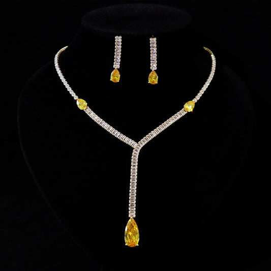 Water Drop Yellow Sapphire Necklace Earrings Set