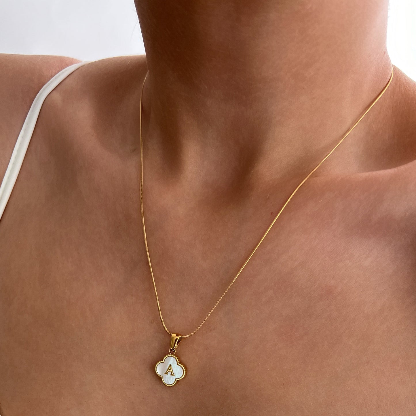 18K Gold Shell Clover Letter Necklace