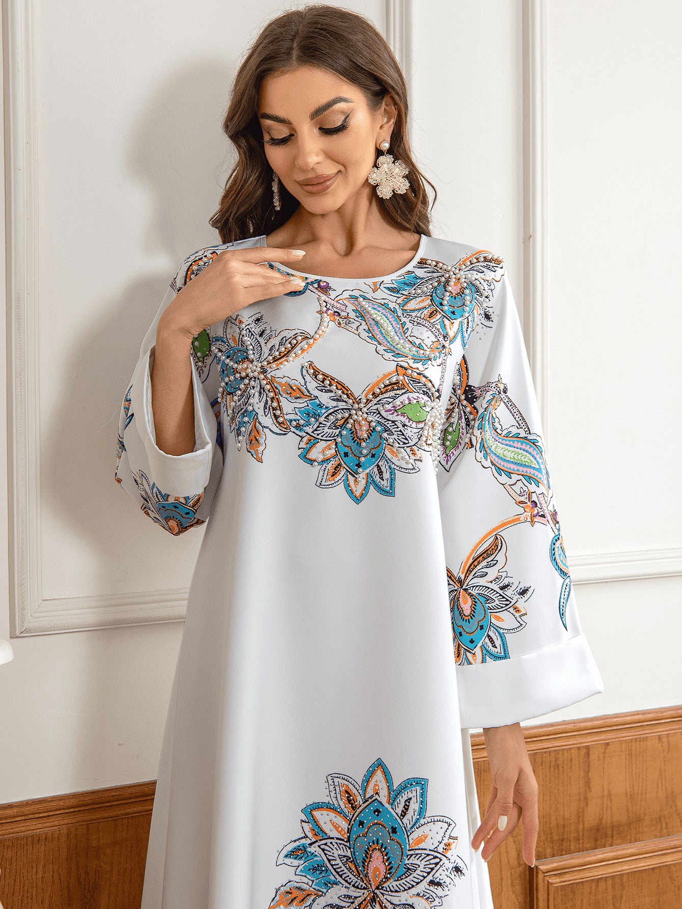 Rhinestone Embellished Fashionable Jalabiya Dress