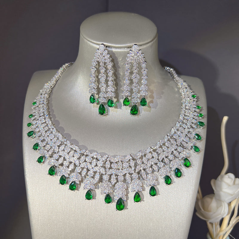 Green Gemstone Necklace Wedding Jewelry Set