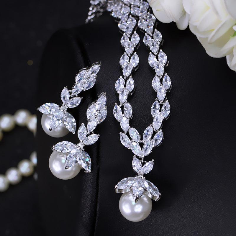 Pearl Necklace and Earrings Set