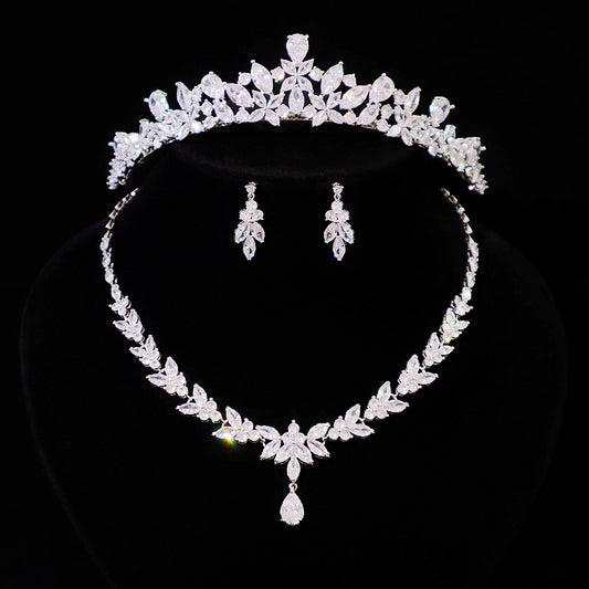 Wedding Jewelry 3-piece Set Crown Necklace Earrings