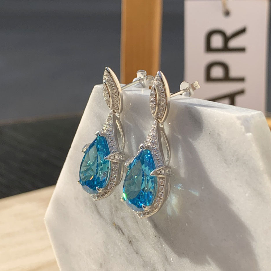 19CTW Pear Cut Aquamarine Drop Earrings