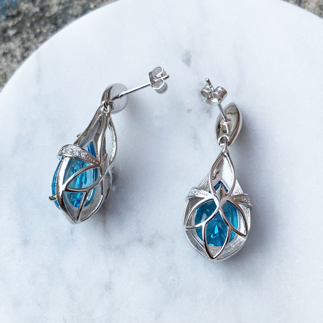 19CTW Pear Cut Aquamarine Drop Earrings