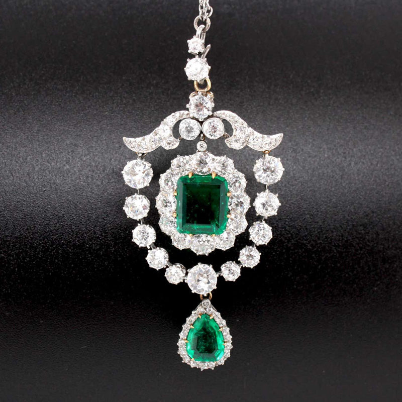 16ctw Emerald and White Sapphire Vintage Necklace