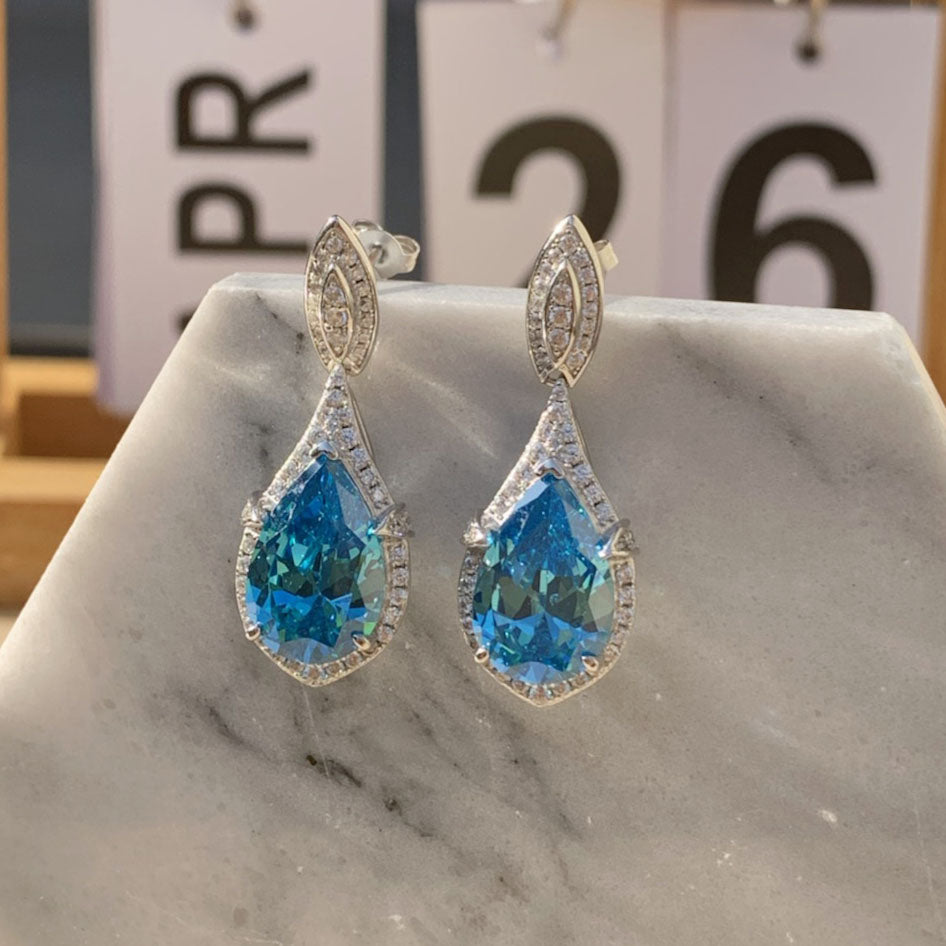 19CTW Pear Cut Aquamarine Drop Earrings