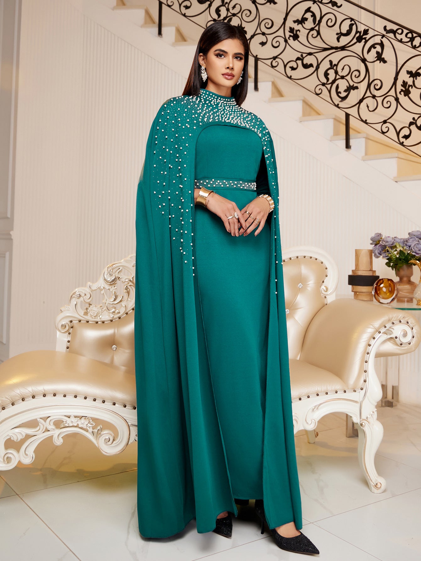 legant Arabic Rhinestone Evening Dress