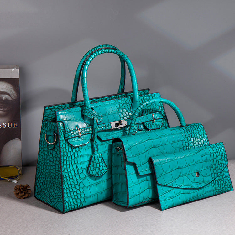 Crocodile Pattern Kelly Bag Handbag Wallet Set