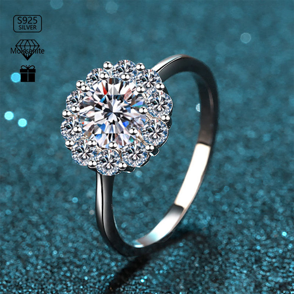 Stunna Lady Halo with Split Shank Moissanite Ring