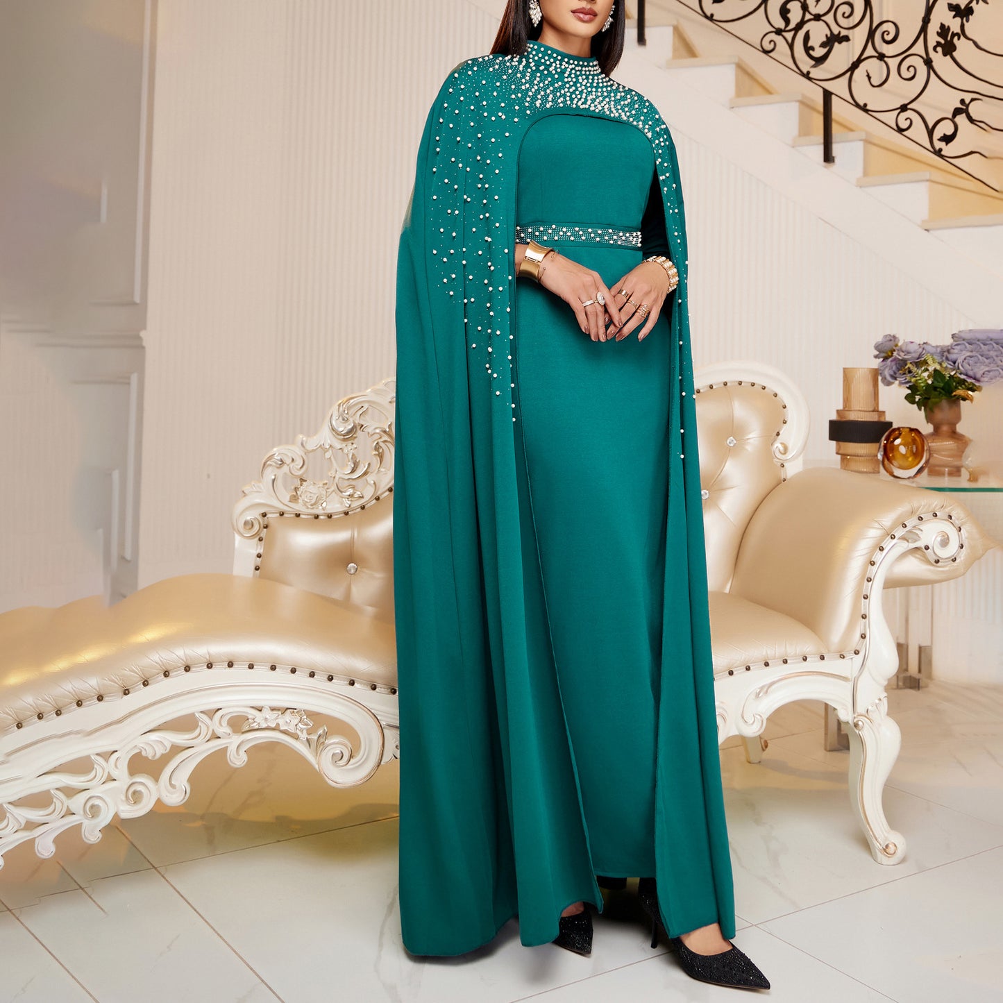 legant Arabic Rhinestone Evening Dress